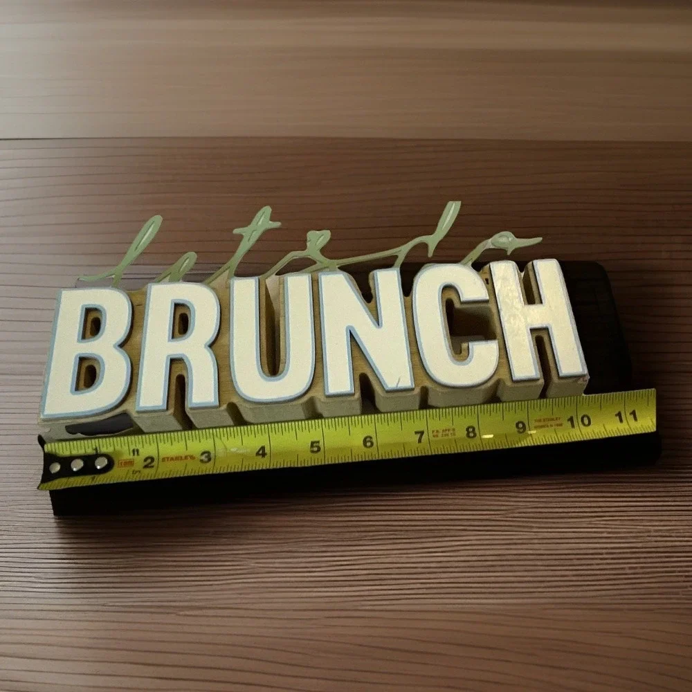 BRUNCH Lettering Wood Sign Beach Theme 3D Effect White/Green/Beige 10x4